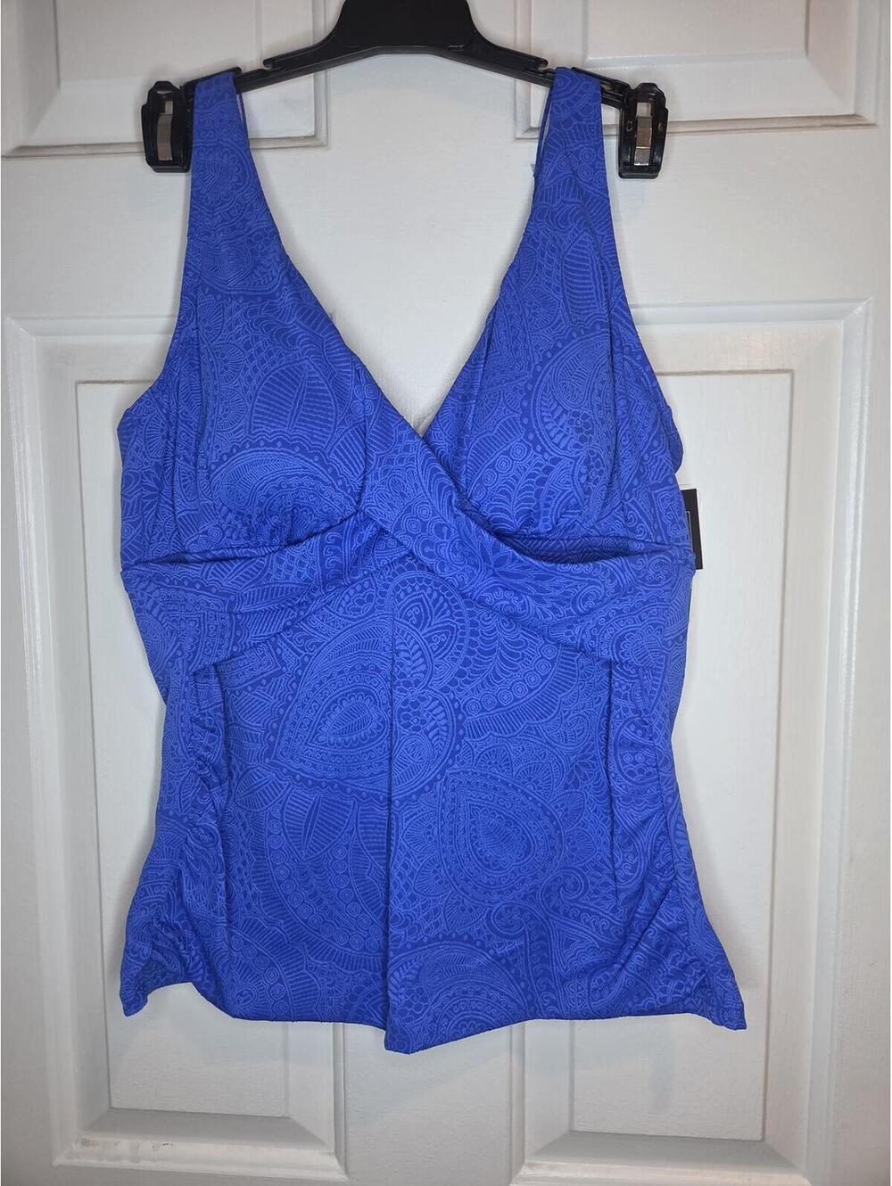 Size 18 - Swim Solutions Paisley Blue Lace Tankini Swim Top - Picture 3 of 6